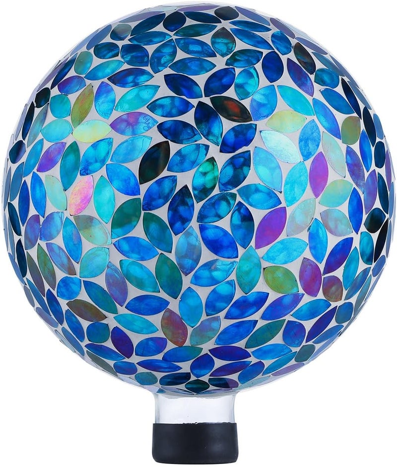 VOREEN Mosaic Glass Gazing Ball, 10" Handmade Reflective Garden Globe, Outdoor Patio Lawn Yard Decor Sphere, Blue & Amber Colorful Design - Image 1